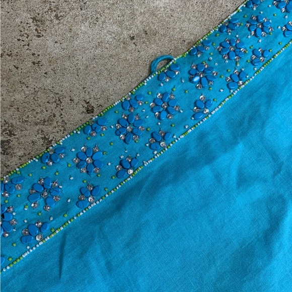 NWT Turquoise Beaded Sarong Swimsuit Beach Cover Up Bathing Suit Bikini Wrap OBO - Picture 3 of 10